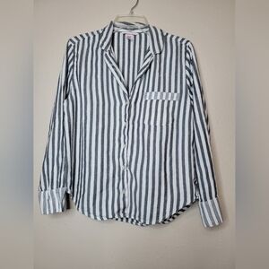 Victoria's Secret Women's Button Striped PJ Top Silver Gray White Pocket Sz S